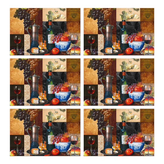 Placemats Set Of 6 Linen Durable Dining Table Mats Red Wine Grape Fruits Place Mats for Dining Table Kitchen