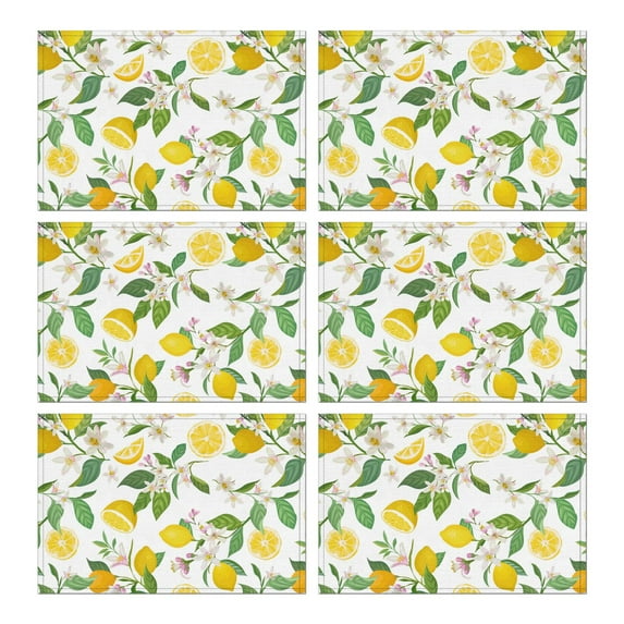 Placemats Set Of 6 Linen Durable Table Mats Cute Lemon Fruits Dinner Mats for Outdoor Tables Desk Kitchen