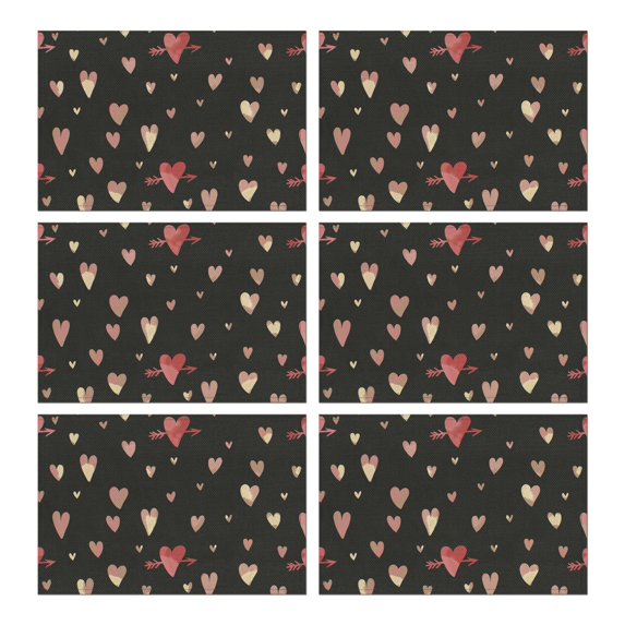 Placemats Set Of 6 Linen Durable Table Placemats Valentines Day Love Heart Dinner Mats for Party Kitchen Dining Decoration