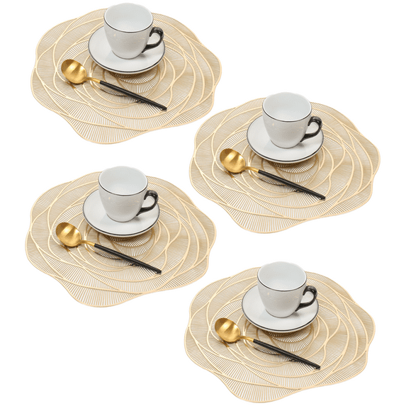 Placemats Set,Round Place Mats Non-Slip Washable Dining Table Mates for Wedding Party Holiday - Gold