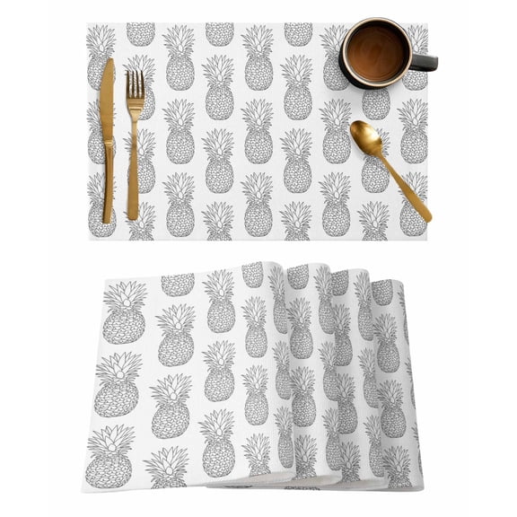 Placemats Set&nbsp;of 1 Gray Pineapple Simple Cartoon Fruit Heat Insulation Washable Place Mats, Rustic Non-Slip Table Mats for Dining Table Party Kitchen Decor,13x19 Inch
