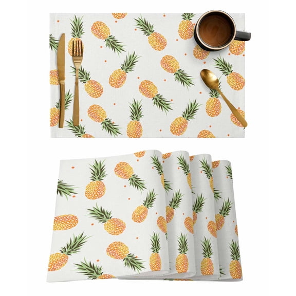 Placemats Set of 1 Orange Pineapple Simple Cartoon Fruit Heat Insulation Washable Place Mats, Rustic Non-Slip Table Mats for Dining Table Party Kitchen Decor,13x19 Inch