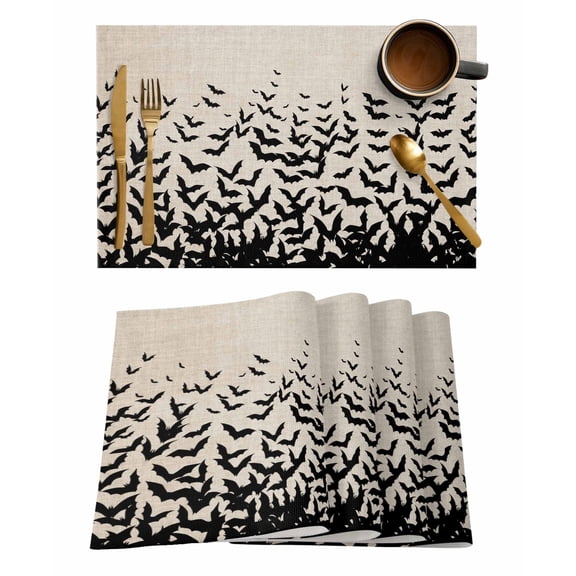 Placemats Set&nbsp;of&nbsp;2 Halloween Bat Linen Background Heat Insulation Washable Place Mats, Rustic Non-Slip Table Mats for Dining Table Party Kitchen Decor,13x19 Inch