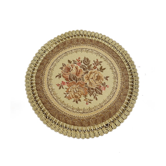 Placemats Set of 1,6.3”Round Vintage Floral Placemat with Gold Embroidery Hot Dishes, Fabric Trivet for Kitchen Decor