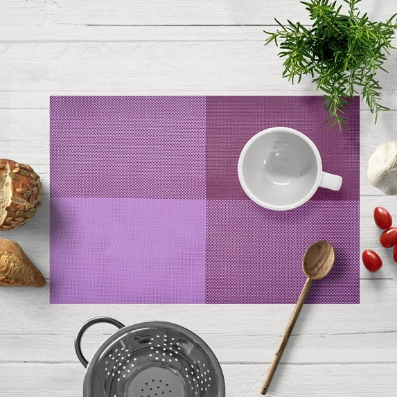 Placemats Set of 18 for Dining Table, Table Placemats, Rectangular PVC Vinyl, 18x12 Inches - Pink Purple