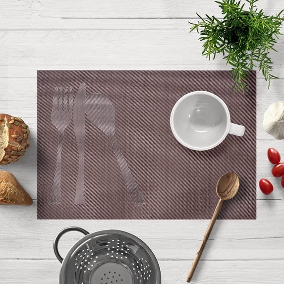 Placemats Set of 24 for Dining Table, Table Placemats, Rectangular PVC Vinyl, 18x12 Inches - Brown