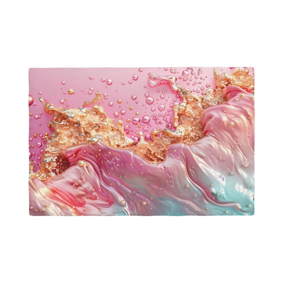 Placemats Set of 4 / 6, Abstract Pink Gold Splash Placemats for Dining Table Indoor/Outdoors Heat Resistant Washable Placemats 18" x 12"