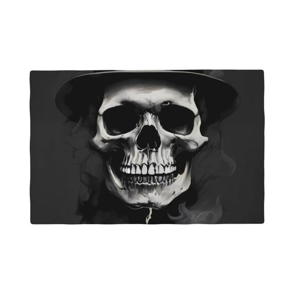 Placemats Set of 4 / 6, Black White Hat Skull Placemats for Dining Table Indoor/Outdoors Heat Resistant Washable Placemats 18" x 12"
