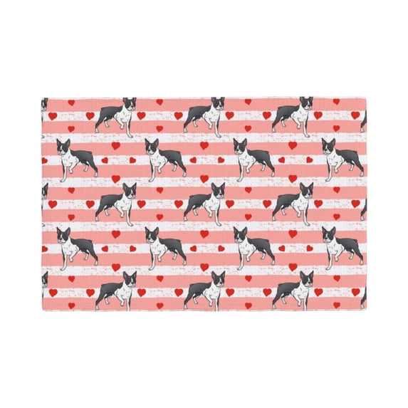 Placemats Set of 4 / 6, Boston Terrier hearts pink stripe Placemats for Dining Table Indoor/Outdoors Heat Resistant Washable Placemats 18" x 12"