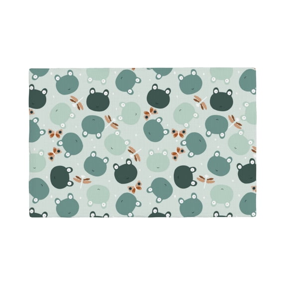 Placemats Set of 4 / 6, Frog And Dragonflies Placemats for Dining Table Indoor/Outdoors Heat Resistant Washable Placemats 18" x 12"
