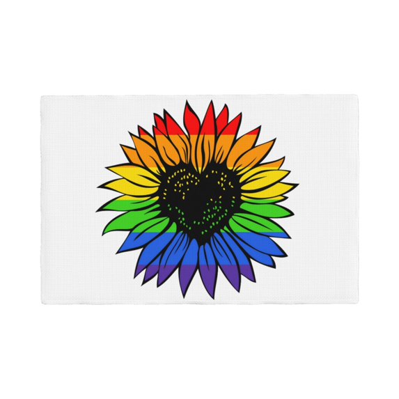 Placemats Set of 4 / 6, Rainbow Sunflower Heart Placemats for Dining Table Indoor/Outdoors Heat Resistant Washable Placemats 18" x 12"