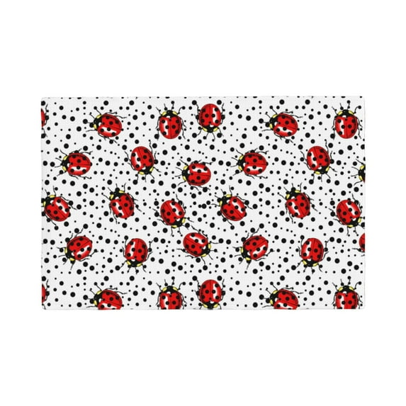 Placemats Set of 4 / 6, Red Ladybugs On Black Dotted Placemats for Dining Table Indoor/Outdoors Heat Resistant Washable Placemats 18" x 12"