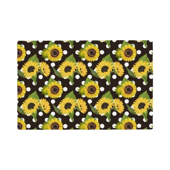 Placemats Set of 4 / 6, Sunflowers leaf polka dots black Placemats for Dining Table Indoor/Outdoors Heat Resistant Washable Placemats 18" x 12"