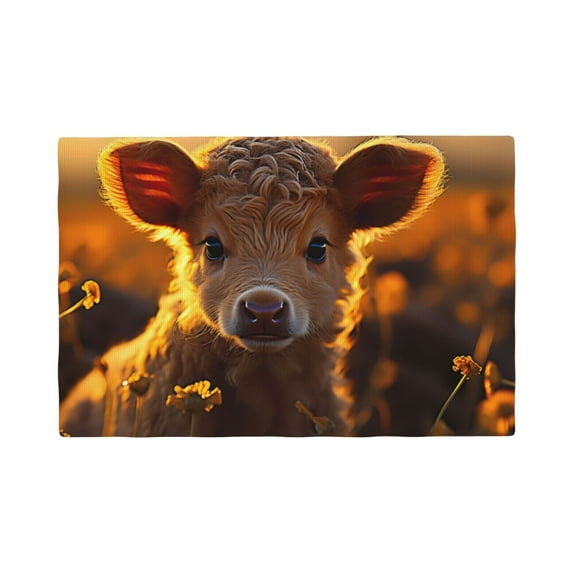 Placemats Set of 4 / 6, Sunset Sunflower Cow Placemats for Dining Table Indoor/Outdoors Heat Resistant Washable Placemats 18" x 12"