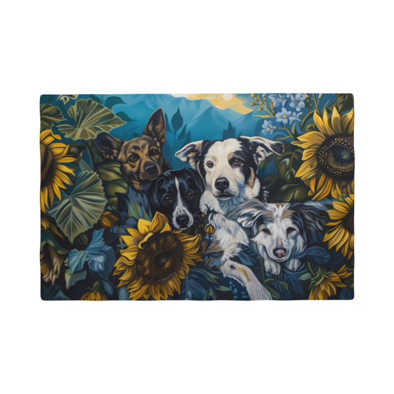 Placemats Set of 4 / 6, Sunset Sunflower Dog Placemats for Dining Table Indoor/Outdoors Heat Resistant Washable Placemats 18" x 12"
