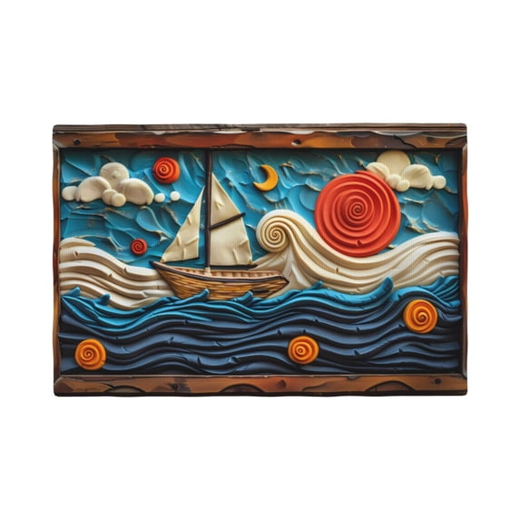 Placemats Set of 4 / 6, Whimsical Sailboat Ocean Art Placemats for Dining Table Indoor/Outdoors Heat Resistant Washable Placemats 18" x 12"