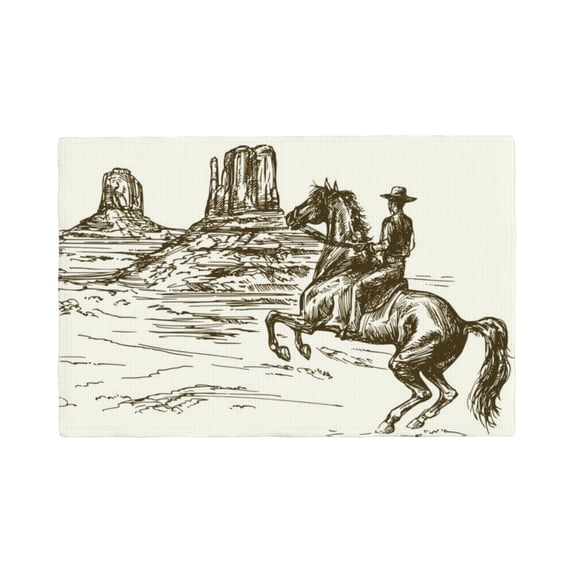 Placemats Set of 4 / 6, Wild West Desert With Cowboy Placemats for Dining Table Indoor/Outdoors Heat Resistant Washable Placemats 18" x 12"
