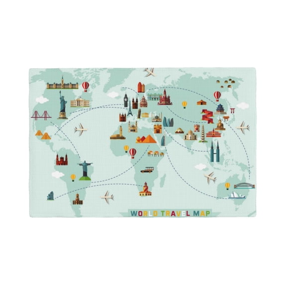 Placemats Set of 4 / 6, World Travel Map Placemats for Dining Table Indoor/Outdoors Heat Resistant Washable Placemats 18" x 12"