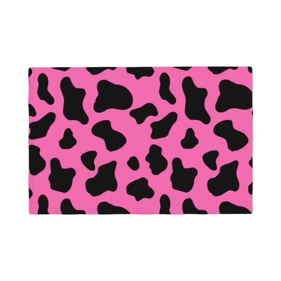 Placemats Set of 4 / 6, black pink cow animal print Placemats for Dining Table Indoor/Outdoors Heat Resistant Washable Placemats 18" x 12"