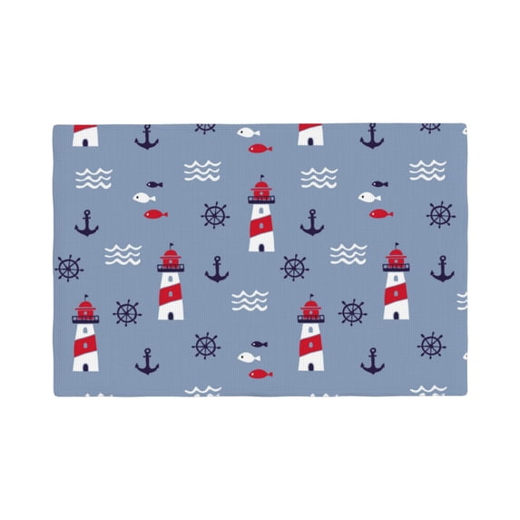 Placemats Set of 4 / 6, retro lighthouses anchor fish cute Placemats for Dining Table Indoor/Outdoors Heat Resistant Washable Placemats 18" x 12"