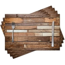 Placemats Set of 4,Brown Plank Wooden,Washable Burlap Woven Heat Resistant Placemat for Dinning Table,Farmhouse,Outdoor,18X12 Inch