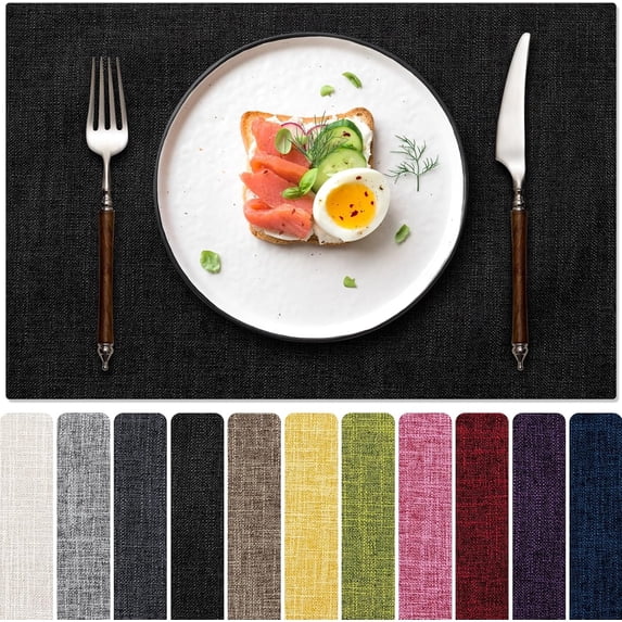 Placemats Set of 4, Dual-Layered Thickened Faux Linen Cloth Place Mats Heat Resistant Machine Washable Wrinkle Free Table Mats Indoor/Outdoor
