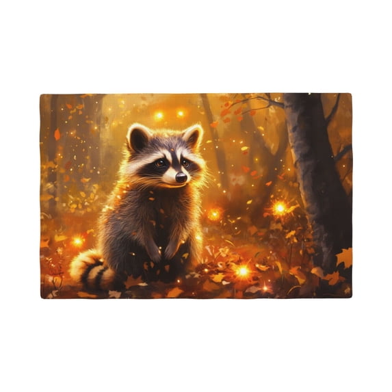 Placemats Set of 4, Fall Raccoon Glowing Leaves Place mats for Dining Table Indoor/Outdoor, Cute Heat Resistant Washable Table Mats(18" x 12")