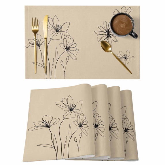 Placemats Set of 4, Floral Woven Placemat, Linen Place Mats for Kitchen/Dining Tables, Spring Flower Washable Table Mats for Party