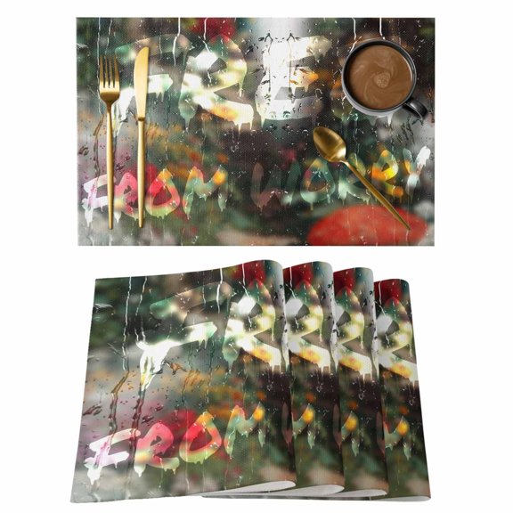Placemats Set of 4, Funny Woven Placemat, Linen Place Mats for Kitchen/Dining Tables, Modern Abstract Glass Chic Rains Washable Table Mats for Party