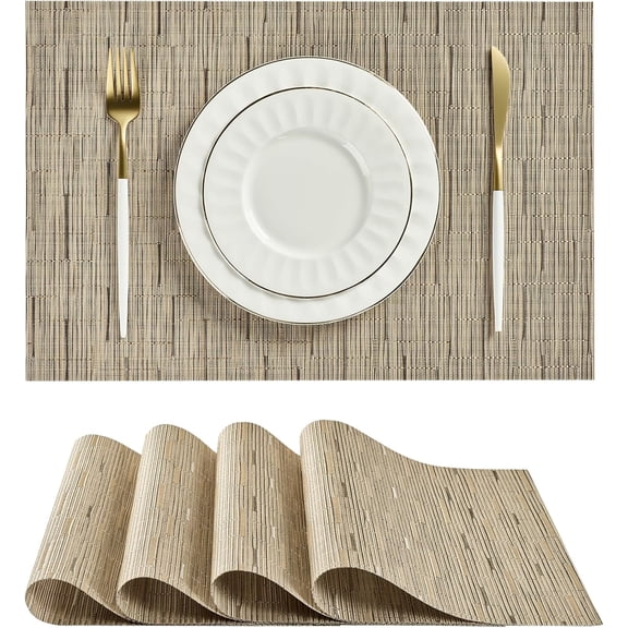 Placemats Set of 4 - Heat Resistant Non-Slip Place mats for Dining Table, Washable Durable PVC Vinyl Woven Table Mats 18X12in
