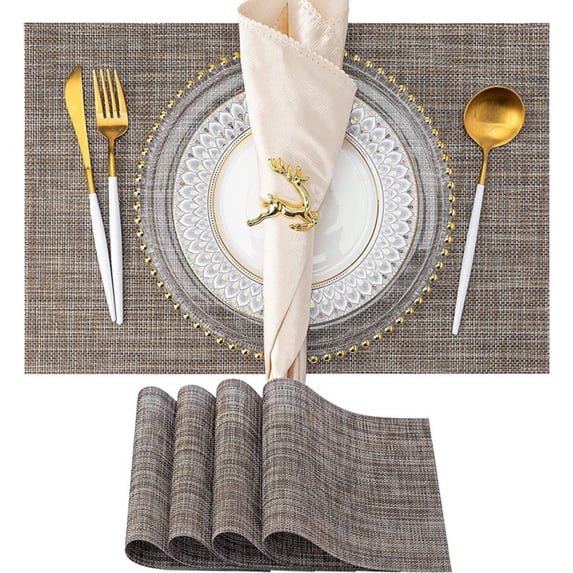 Placemats Set of 4 Heat Resistant Vinyl Table Mats Non-Slip Washable PVC Weave Dining Placemat for Kitchen and Daily Use