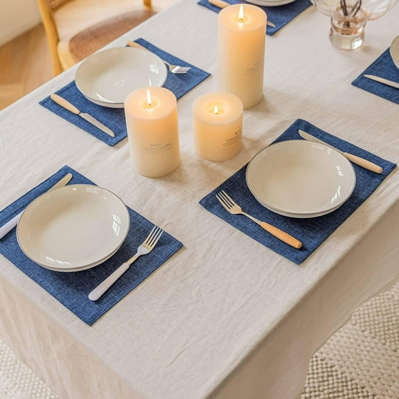 Placemats Set of 4 Linen Blue Placemats Heat Resistant Dining Table Place Mats Kitchen Table Mats, Indigo