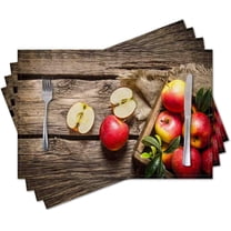 Placemats Set of 4,Red Apple Wood,Washable Burlap Woven Heat Resistant Placemat for Dinning Table,Farmhouse,Outdoor,18X12 Inch
