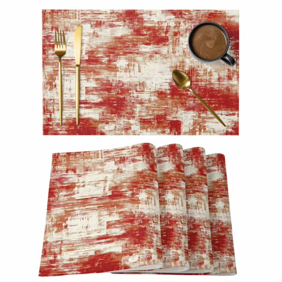 Placemats Set of 4, Red Ombre Woven Placemat, Linen Place Mats for Kitchen/Dining Tables, Gradient Abstract Art Vintage Washable Table Mats for Party