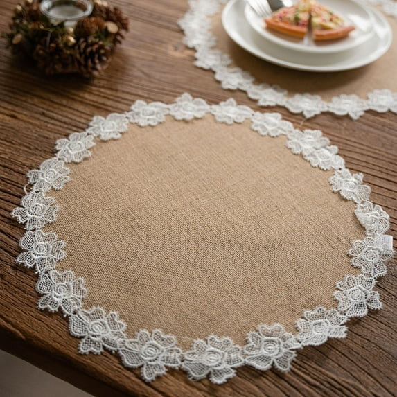 Placemats Set of 4,Round Burlap Macrame Place Mats for Dining Room Kitchen Table Mats for Parties