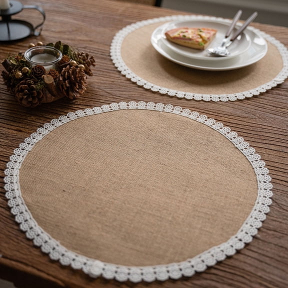 Placemats Set of 4,Round Burlap Macrame Place Mats for Dining Room Kitchen Table Mats for Parties