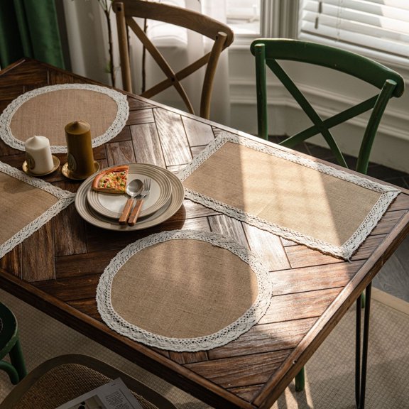 Placemats Set of 4,Round Burlap Macrame Place Mats for Dining Room Kitchen Table Mats for Parties