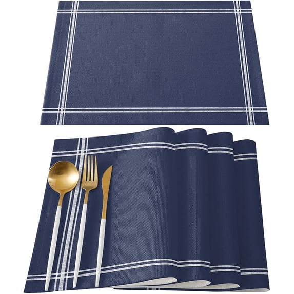 Placemats Set of 4, Solid Dark Blue, Woven Placemat, Linen Place Mats for Kitchen/Dining Tables, Pure Color Washable Table Mats for Party