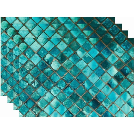 Placemats Set of 4 Square Glass Mosaic Place Mats Washable Table Dinner Mats Linen Table Mats for Kitchen Dining Party Home Kitchen Decor 12x18 Inch