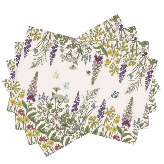 Stegali Summer Wildflower Butterfly Linen Placemats, 12x18 Inch Table mats Set of 4