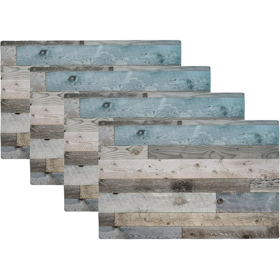 Placemats Set of 4 Vintage Brown and Blue Wood Dining Place Mats Linen Table Mat for Farmhouse Home Kitchen Decor 12 X 18 Inch