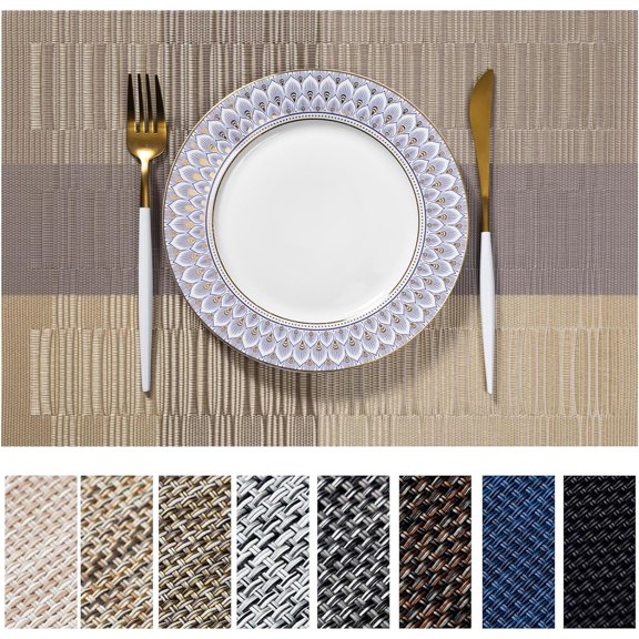 Placemats Set of 4 Vinyl Woven Dining Table Mats Indoor Outdoor Washable Wipeable Kitchen Table Placemats Gold Dune