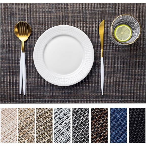 Placemats Set of 4 Vinyl Woven Dining Table Mats for Kitchen Table Indoor Outdoor Washable Wipeable Non-Slip Heat Resistant Table Mats Black Brown