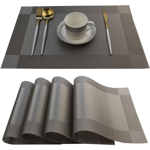 FacoFaco Placemats Set of 4 Washable Easy to Clean Woven Vinyl Table Mats for Kitchen Table Woven 12x18 inches (Grey)