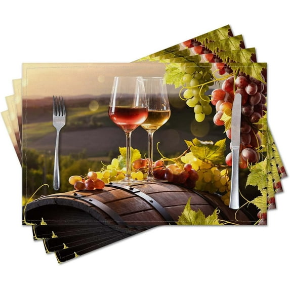Placemats Set of 4,Wine Grape,Washable Burlap Woven Heat Resistant Placemat for Dinning Table,Farmhouse,Outdoor,18X12 Inch