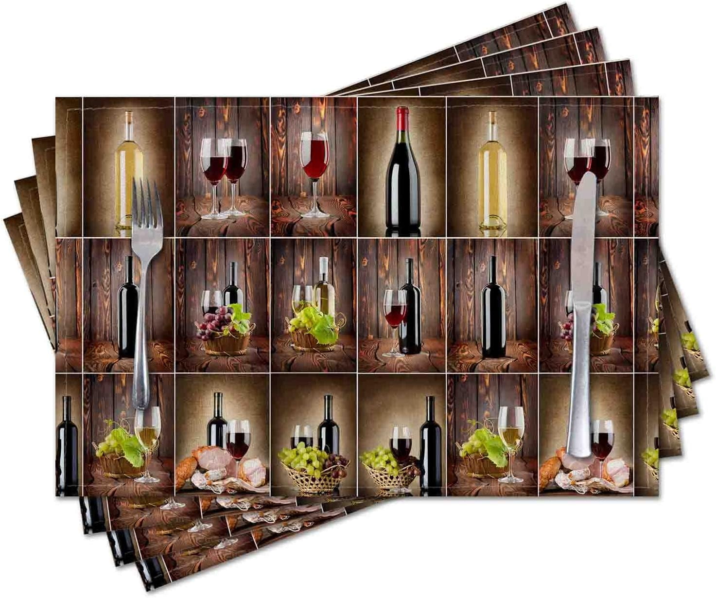 Placemats Set of 4,Wine Themed,Washable Burlap Woven Heat Resistant ...