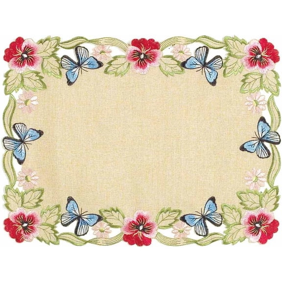 Placemats Set of 4 for Dining Table, Beige Table Lace Linen, 12x18 inches Rectangle - The Maliana Collection - Home Decor