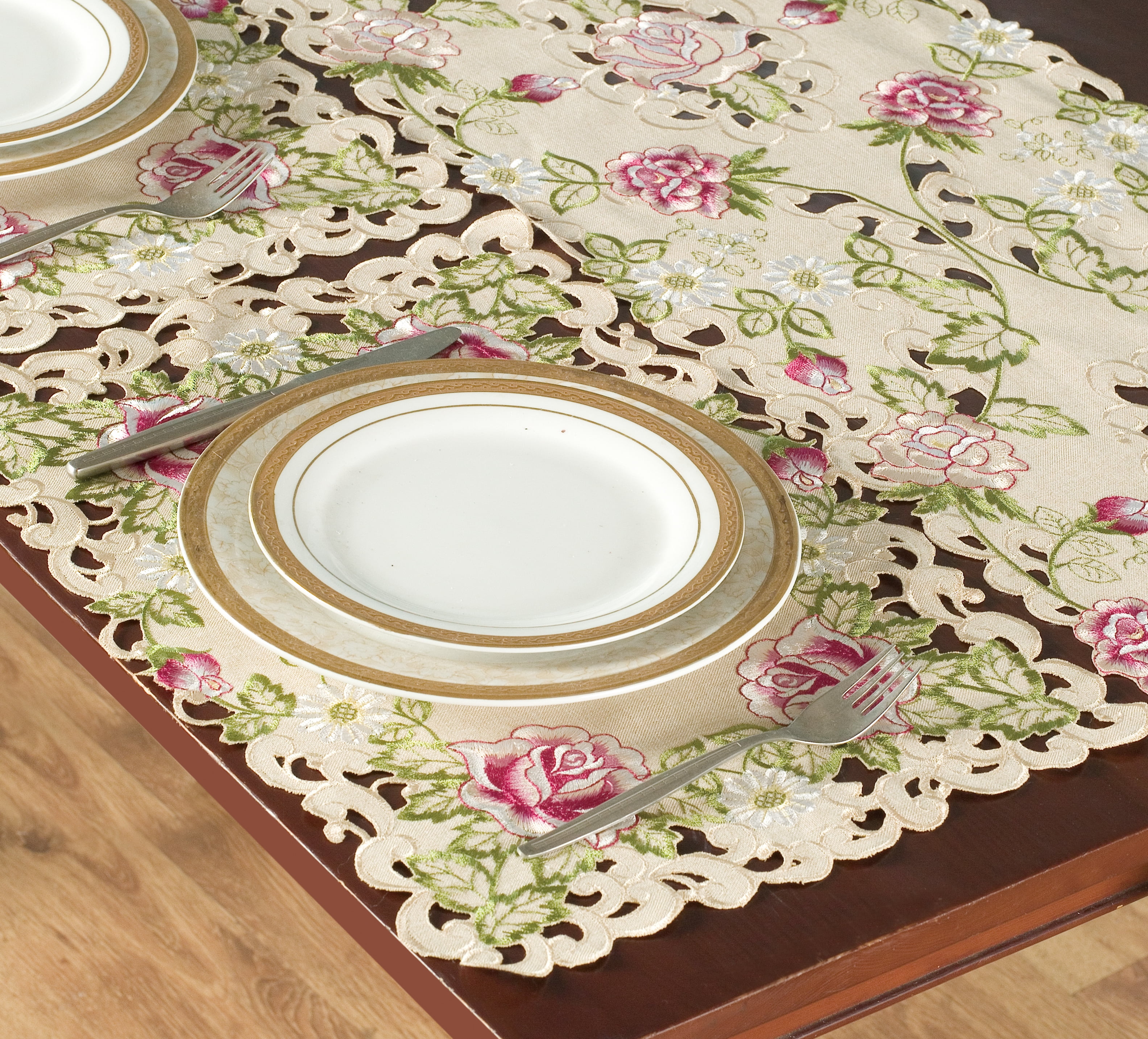Beige Floral Embroidered Vinyl Placemats Set of 4