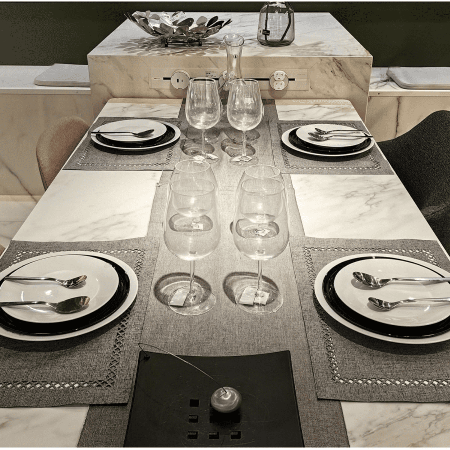Placemats Set of 4 for Dining Table with Hollow Edge Design- Table Mats 12x 18 Inch, Cloth Place mats Mac (Grey 4pcs)