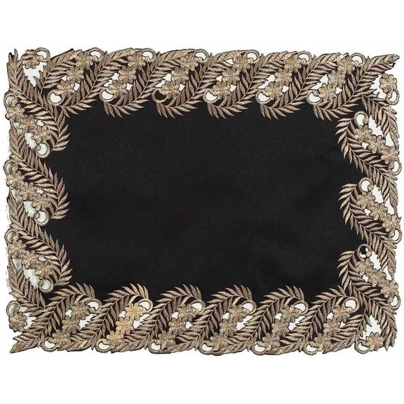 Placemats Set of 4 for European Dining Table, Table Placemats, Rectangular PVC Vinyl, 12x18 Inches - Black Gold